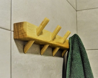 Minimalist Oak Wall Hanger - Handmade Bathroom and Entryway Organizer with Natural Wood Texture