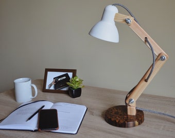 Lampe rustique en bois, Lampe de chevet, Lampe de bureau
