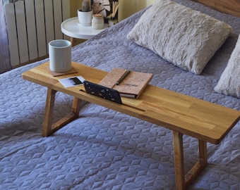 Terrazzo tray, Breakfast Bed Tray for Laptop, Oak Bath Caddy, Fold Away Bed Tray, Portable Foldable Lap Desk