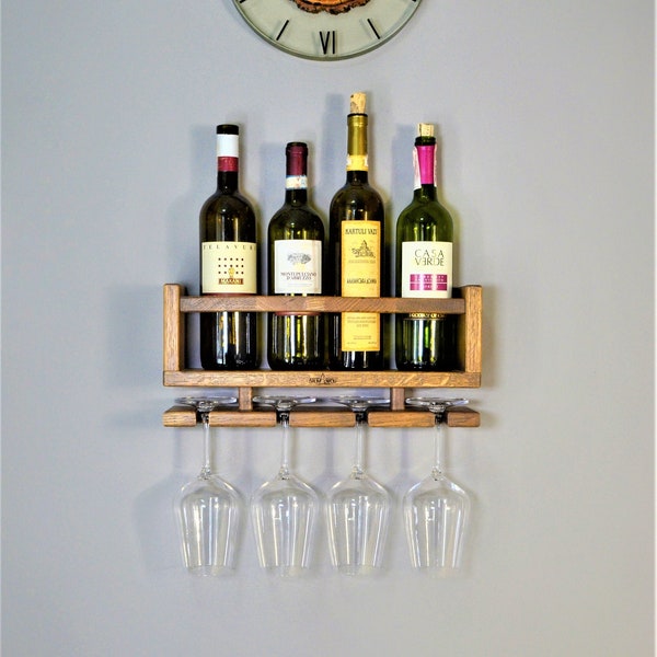 Mini Rustic Wine Rack, Hanging Wooden Wine Shelf with Glass Holder, Hanging Mini Bar