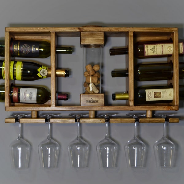 Wooden Wine Rack, Hanging Wine Shelf with Glass Holder, Wine Glass Rack, Weinregal, Wall Wine Rack