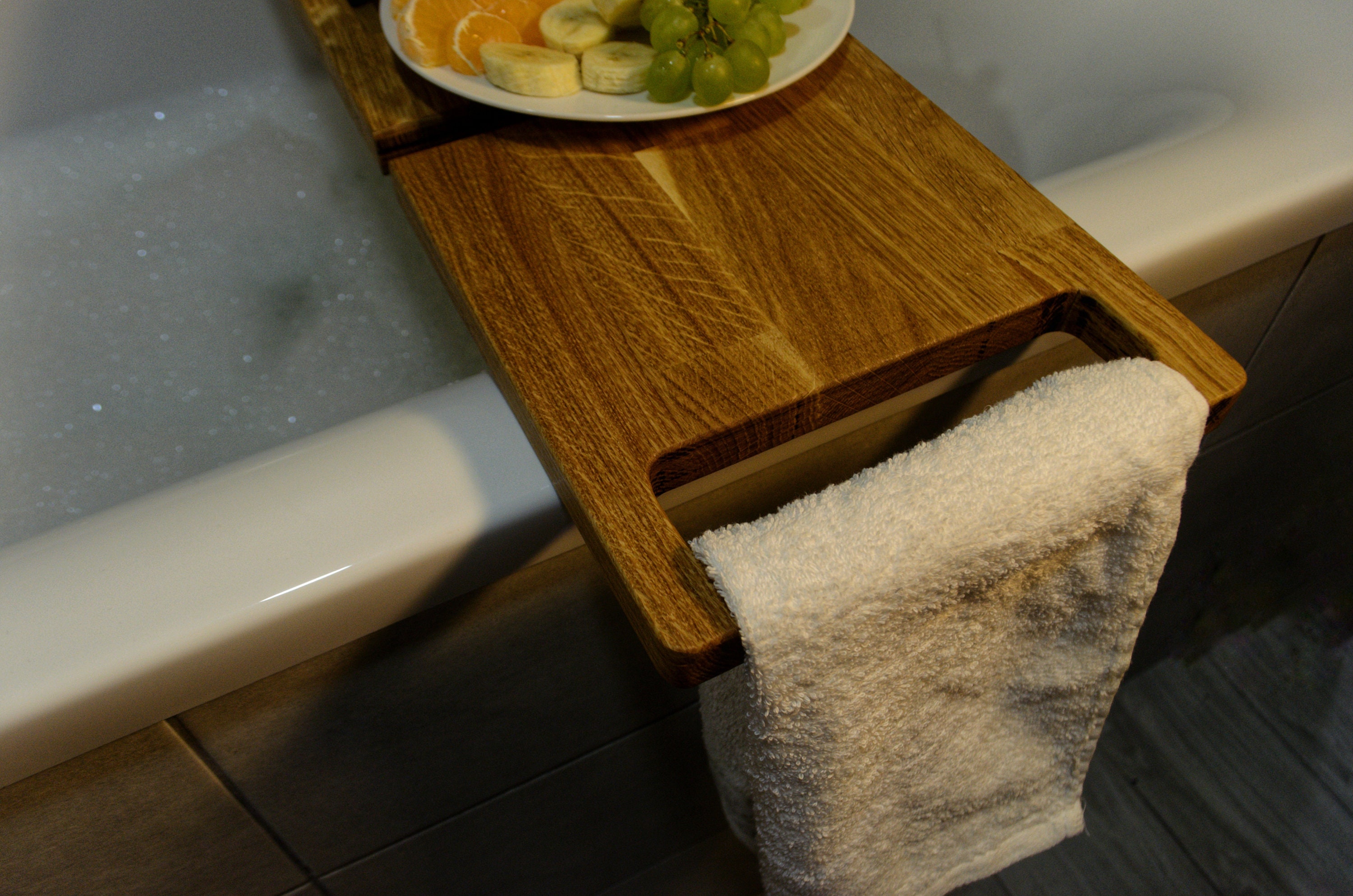 Oak Bath Caddy Bath Tray with Wine glass Towel and Phone Etsy