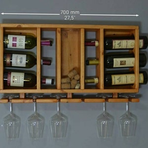 Wooden Wine Rack, Hanging Wine Shelf with Glass Holder zdjęcie 8