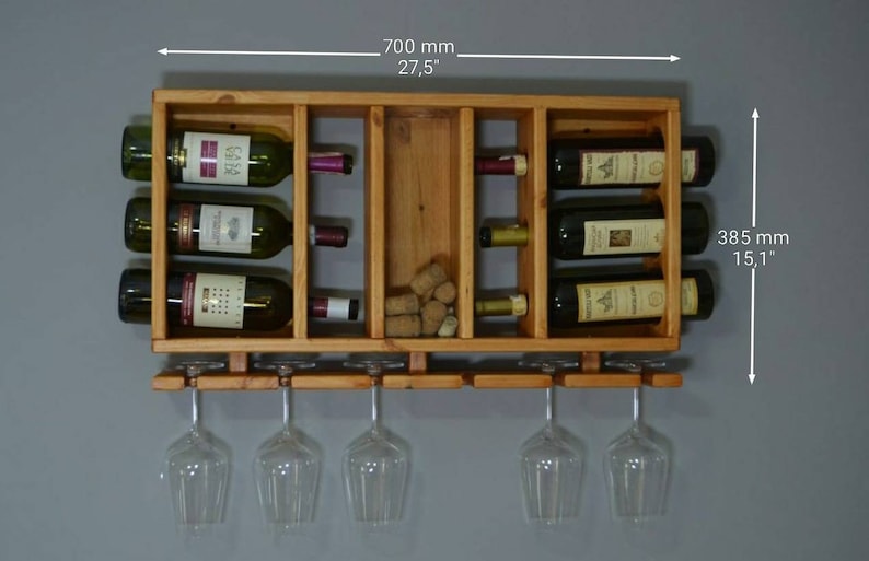 Wooden Wine Rack, Hanging Wine Shelf with Glass Holder zdjęcie 8