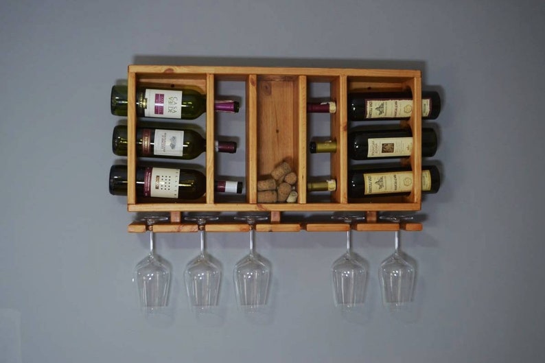 Wooden Wine Rack, Hanging Wine Shelf with Glass Holder zdjęcie 1