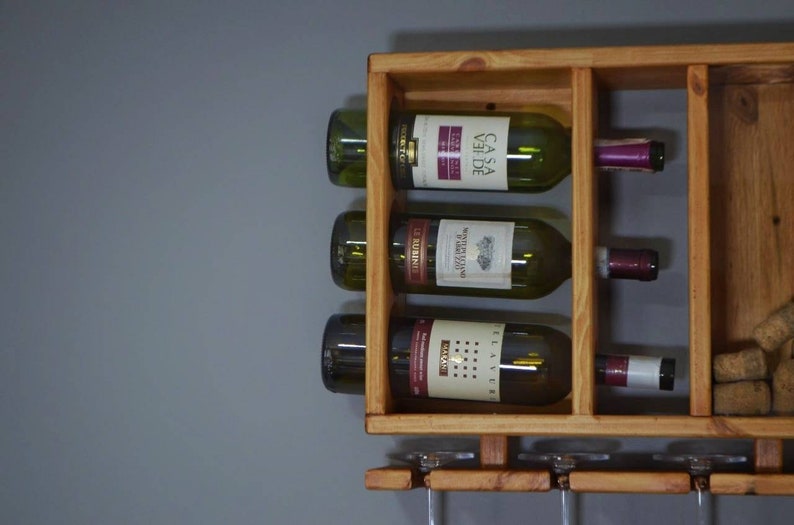 Wooden Wine Rack, Hanging Wine Shelf with Glass Holder zdjęcie 6