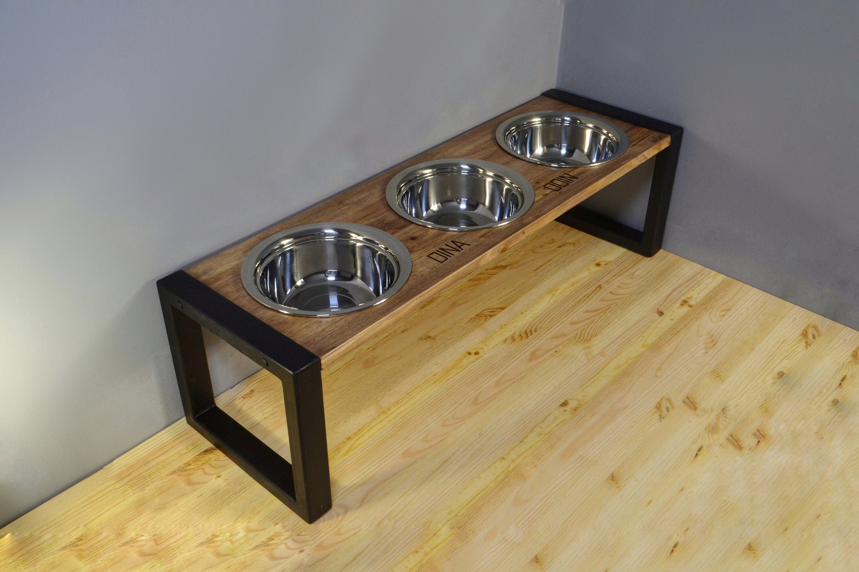 Personalised Dog Feeder 3 Bowls Feeding Station for Large Etsy