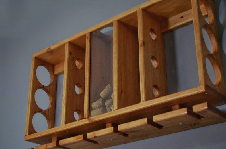 Wooden Wine Rack, Hanging Wine Shelf with Glass Holder zdjęcie 4