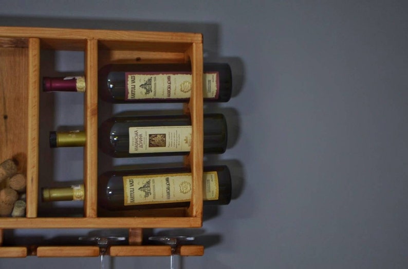 Wooden Wine Rack, Hanging Wine Shelf with Glass Holder zdjęcie 7