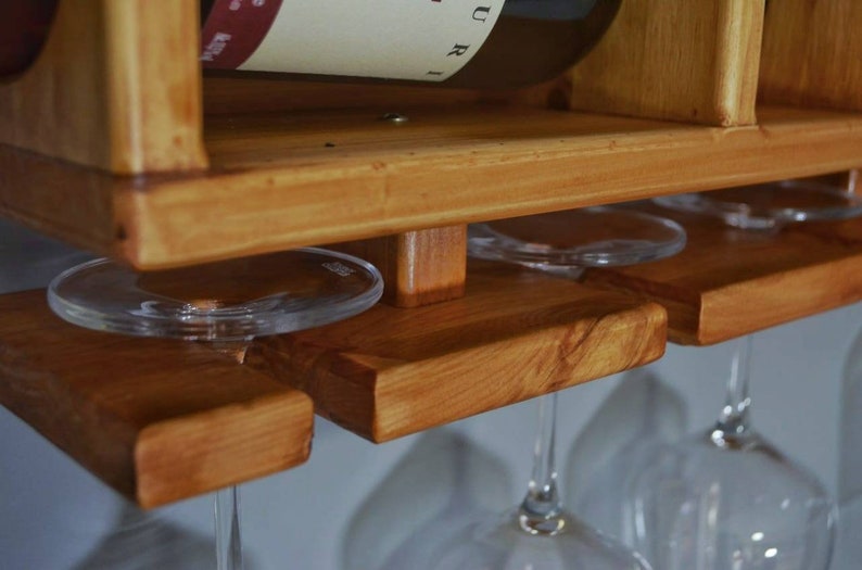 Wooden Wine Rack, Hanging Wine Shelf with Glass Holder zdjęcie 5