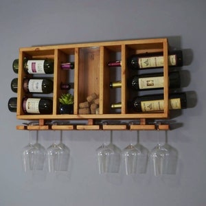 Wooden Wine Rack, Hanging Wine Shelf with Glass Holder zdjęcie 9