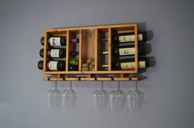 Wooden Wine Rack, Hanging Wine Shelf with Glass Holder zdjęcie 9