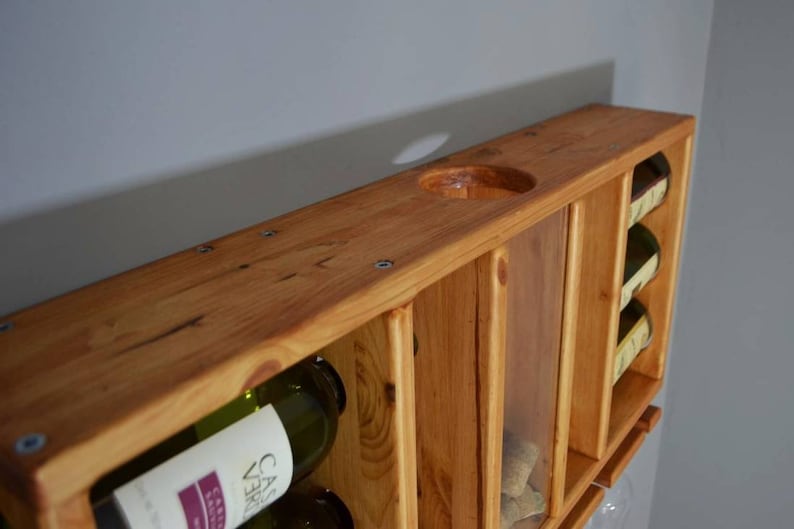 Wooden Wine Rack, Hanging Wine Shelf with Glass Holder zdjęcie 3