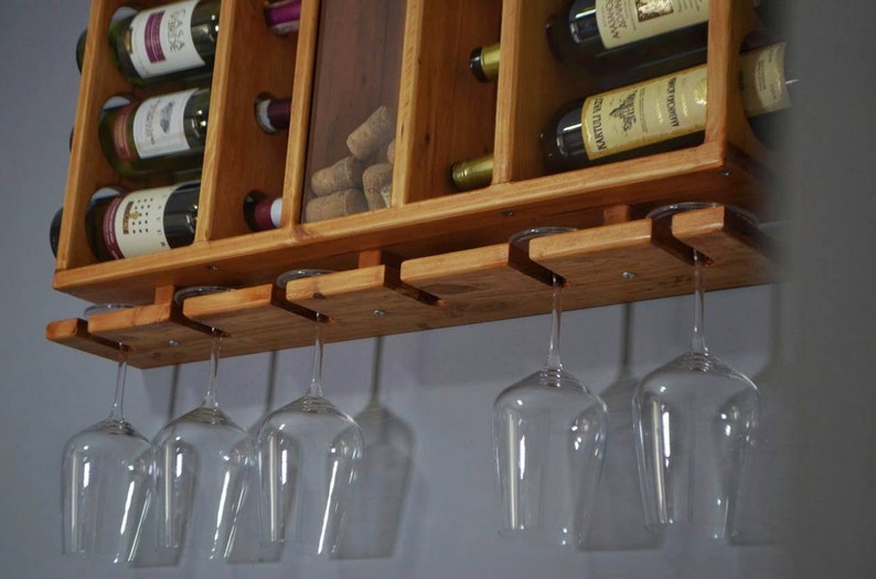 Wooden Wine Rack, Hanging Wine Shelf with Glass Holder zdjęcie 2
