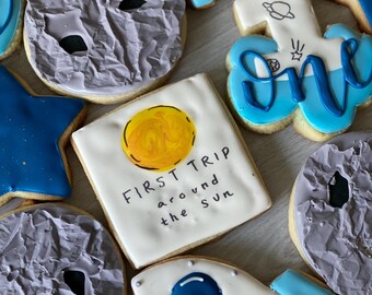 First Trip Around the Sun Cookies: Custom First Birthday, One Dozen