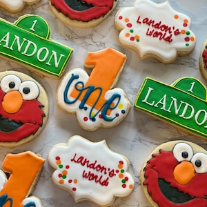 Elmo custom decorated cookies , Sesame Street party favors