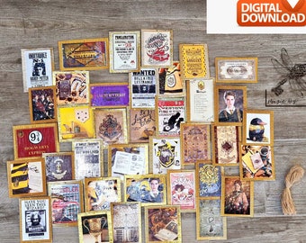May include: A collection of framed images with gold borders, featuring various designs and text. The images include movie posters, wanted posters, and other themed artwork. The words "DIGITAL DOWNLOAD" are visible in the top right corner.