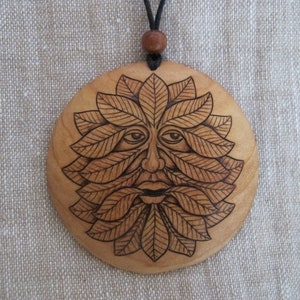 Green man pendant/Wooden pendant/Handmade pendant/Green man necklace/Handmade necklace/Green man jewellery