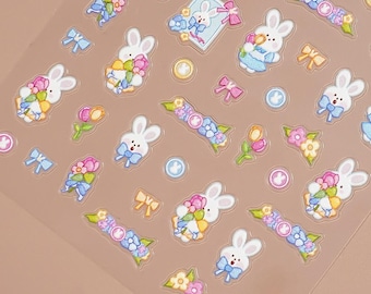 Nail Art Stickers Decals Summer Spring Bunnies Self Adhesive DIY Nails