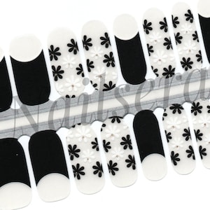 Black flower Nail Wraps, Nail Polish Strips
