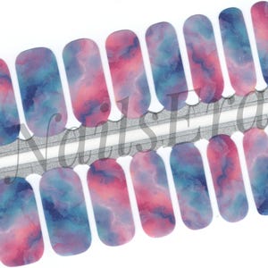 Pink Blue Marble Nail Wraps: Easy Application Nail Polish Strips