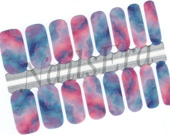 Pink Blue Marble Nail Wraps: Easy Application Nail Polish Strips