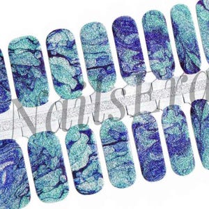 Cerulean Blue Watercolor Nail Wraps: Easy Application Nail Polish Stickers