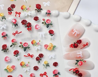 Nail Art Stickers Decals Summer Spring Roses Red Self Adhesive DIY Nails
