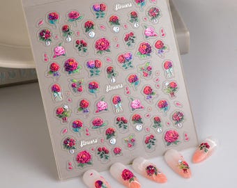Nail Art Stickers Decals Summer Spring Roses Red Pink Self Adhesive DIY Nails