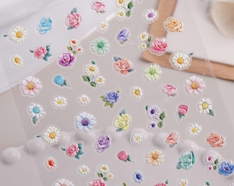 Nail Art Stickers Decals Summer Flowers Self Adhesive DIY Nails