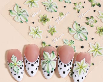 Green Flower Nail Art Stickers Decals Summer Floral Self Adhesive DIY Nails