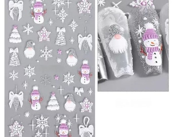 Nail Art Stickers Decals Christmas Snowman Tree Santa Silver Glitter Self Adhesive Winter DIY Nails
