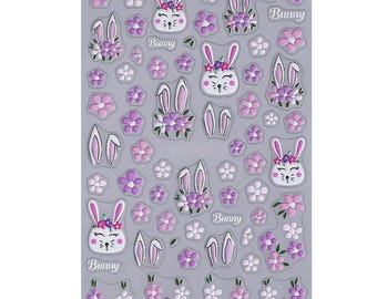 Easter Bunny Art Stickers Decals Spring Pink Egg Self Adhesive DIY Nails