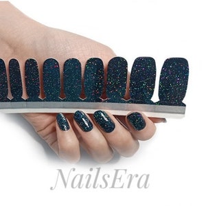 Black Sparkle Glitter Nail Wraps /  Nail Strips / Nail Stickers