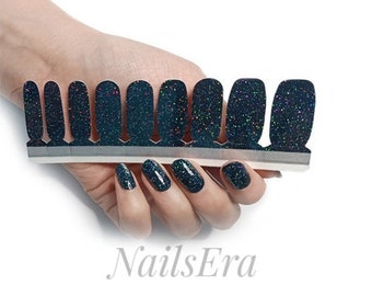 Black Sparkle Glitter Nail Wraps /  Nail Strips / Nail Stickers