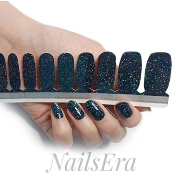 Black Sparkle Glitter Nail Wraps /  Nail Strips / Nail Stickers