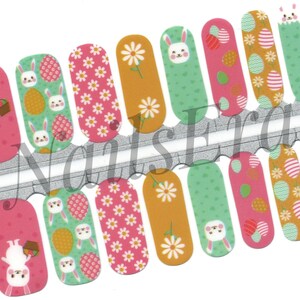Stickers pour ongles de Pâques : lapins, œufs, fleurs – Application rapide