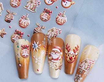 5D Christmas Nail Art Stickers: Snowman, Santa, Tree
