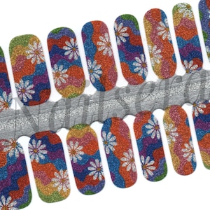 Glittery Daisy Nail Wraps: Easy Application Nail Polish Strips