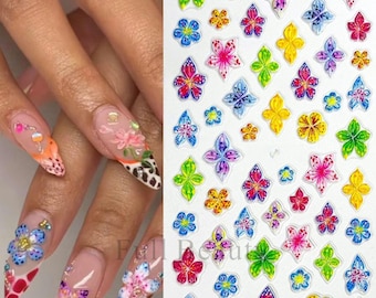 Tropical Flower Nail Art Stickers Decals Summer Floral Self Adhesive DIY Nails