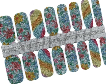Glitter Floral Nail Wraps: Easy Application Nail Stickers