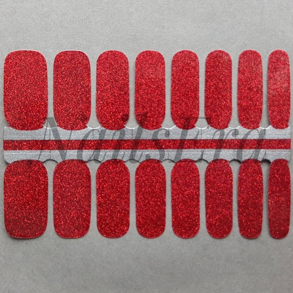 Red Glitter Nail Wraps, Nail Strips, Nail Stickers