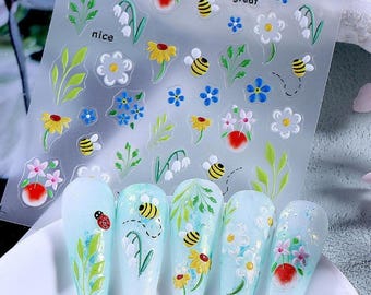 Flower Art Stickers Decals Spring Summer Ladybug Lady Bird Self Adhesive DIY Nails
