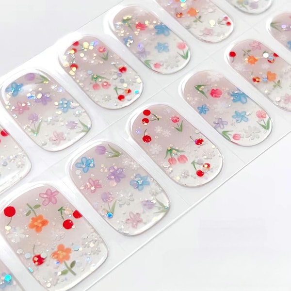 Flower Garden Nail Strips: Halbgehärtete Gel Nail Wraps