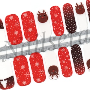 Christmas Nail Wraps: Red, White, Snowflake & Reindeer Nail Polish Strips
