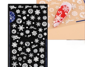 Nail Art Stickers Decals Christmas Snowflakes Glitter Self Adhesive Winter DIY Nails