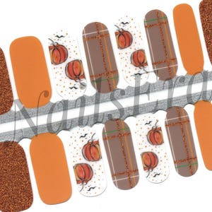 Glitter Pumpkin Nail Wraps Nail Stickers Nail Polish Strips Nail Decals Nail Art Gift for Women
