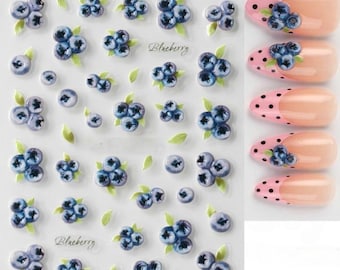 Blueberries Art Stickers Decals Spring Summer Self Adhesive DIY Nails