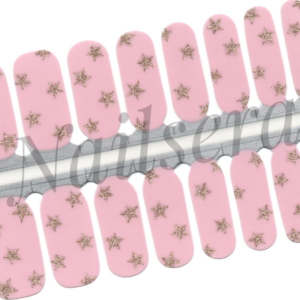 Glitter Stars Nail Wraps: Easy Application Nail Polish Stickers Pink