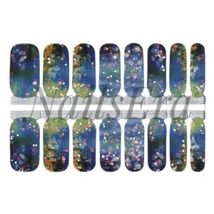 Blue Sequins Nail Strips: Easy Application Nail Stickers